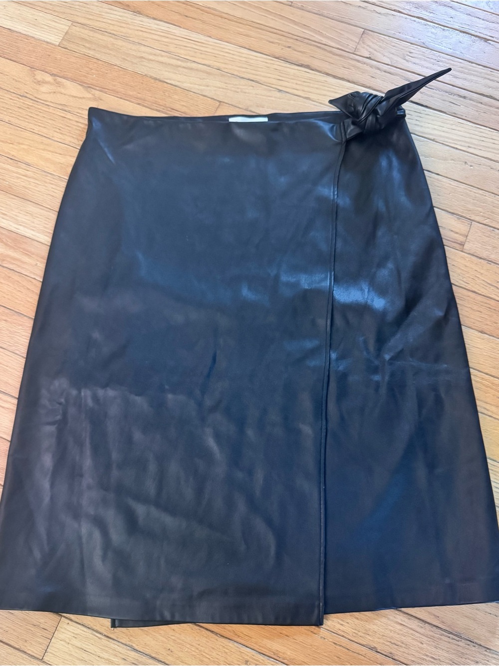 Black Faux-Leather Pencil Skirt with Side Tie